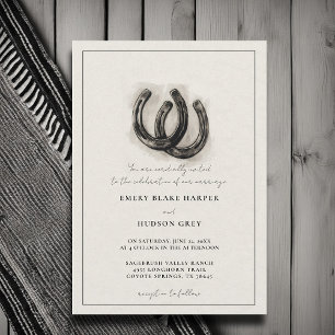 Land Horseshoes Art Western Elegant BW Bröllop Inbjudningar