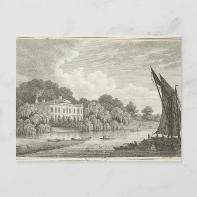 Land House med Sjö och Boats Vykort (Framsida)