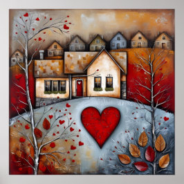 Land hus på backe grunge Ai art Poster