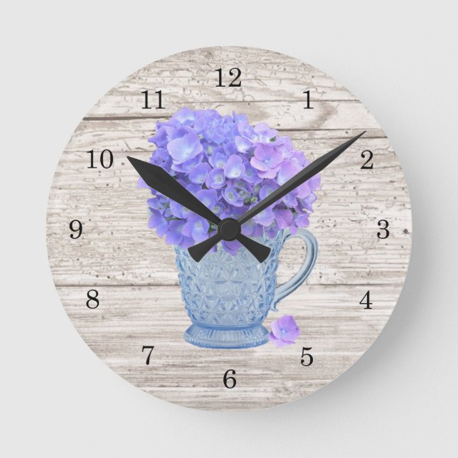 Land Hydrangea Wall Clock Rund Klocka (Framsida)