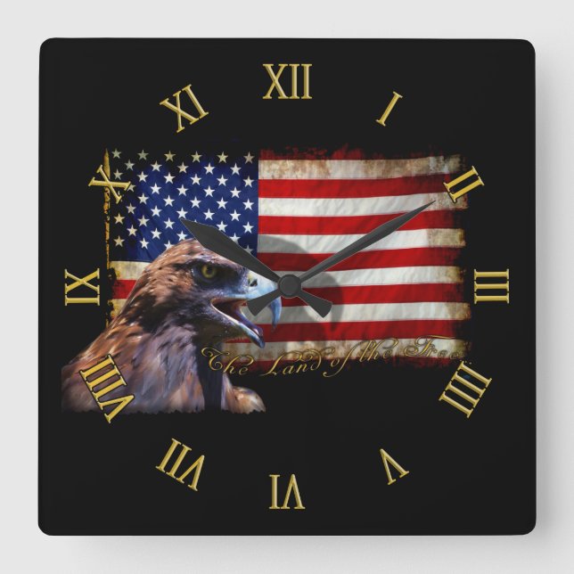 Land i det fria patriotiska USA-Flagga och Eagle Fyrkantig Klocka (Framsida)
