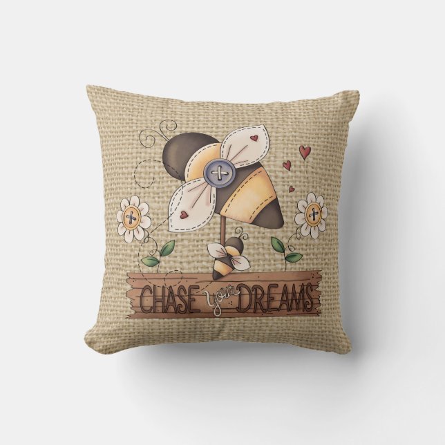 Land inspirationsplan Bee Faux burlap-kudde Kudde (Framsida)
