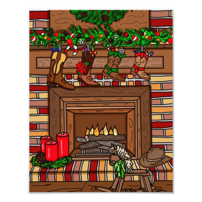 Land jul | Boot Stockings för Cowboy Fototryck (Framsidan)