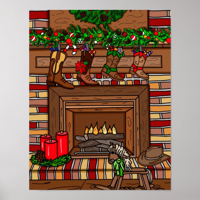 Land jul | Boot Stockings för Cowboy Poster (Framsidan)