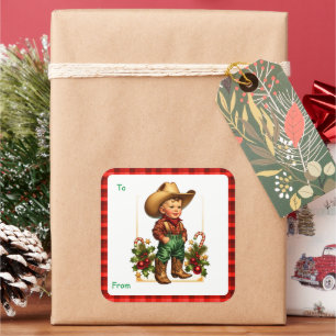 Land jul Cowboy Gift Märkre Sticker Fyrkantigt Klistermärke