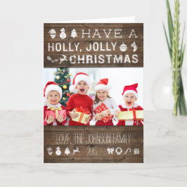 Land julhälsningskort Rustic Holly Jolly Helgkort