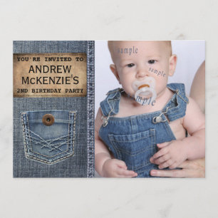 Land Kid Födelsedagsfest Denim Jean Stil Inbjudningar