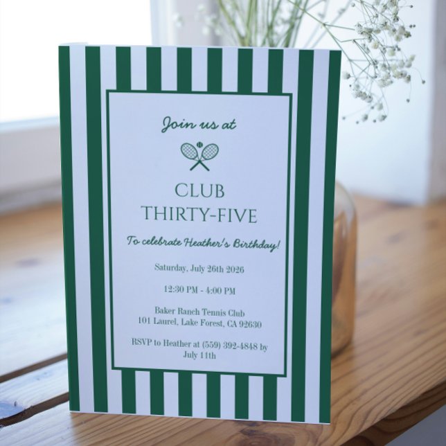 Land Klubb Tennis Födelsedagsfest Grönt Rand Inbjudningar (Skapare uppladdad)
