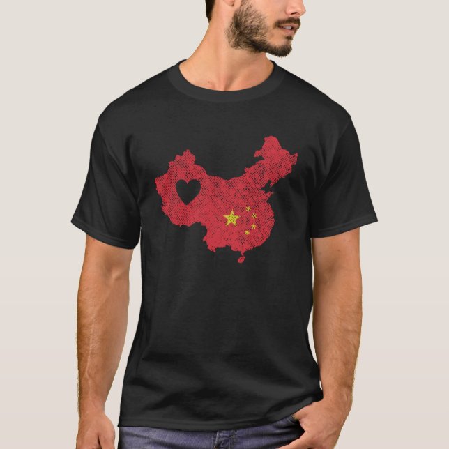Land-kort för china med Flagga T Shirt (Framsida)