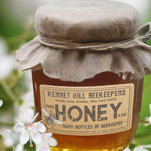 Land Kraft Grunge Farmhouse Raw Honung Label Bee Fraktsedel