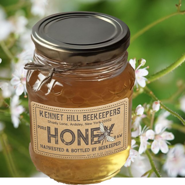 Land Kraft Grunge Farmhouse Raw Honung Label Bee Fraktsedel (Skapare uppladdad)