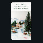 Land kyrka i Winter Watercolor Mountain Scene Fraktsedel<br><div class="desc">En land-kyrka på vintern är subjekt i detta fredliga bergslandskap som målas av JC Prida. Ett snö-täckt väg leder det förflutna, lush evergreen träd till en styrd kyrka med berg i bakgrunden. Färg i den här målningen omfattar gröntarna för mörk i träd, fläckar av orange-brun i byggnad och löv samt...</div>