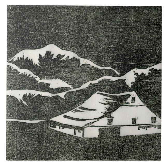 Land lada i vitt på svart bakgrundsskrift kakelplatta (Framsidan)