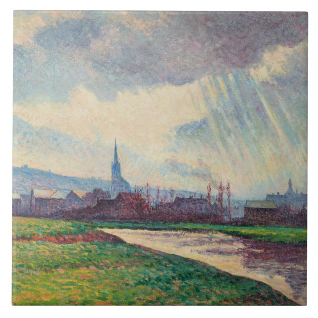 Land Landskap med floden (av Maximilien Luce) Kakelplatta (Framsidan)