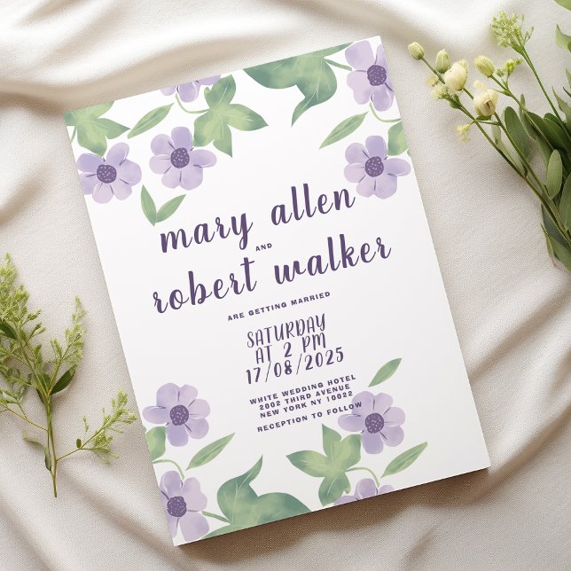 Land lavender rosa grönt blommigt vår bröllop inbjudningar (Country lavender pink green floral spring wedding )