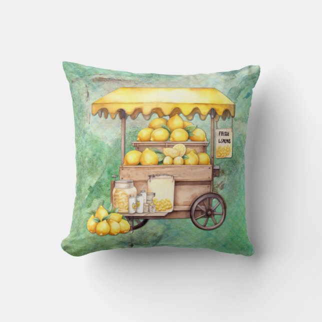 Land Lemon Cart Watercolor Kudde (Framsida)