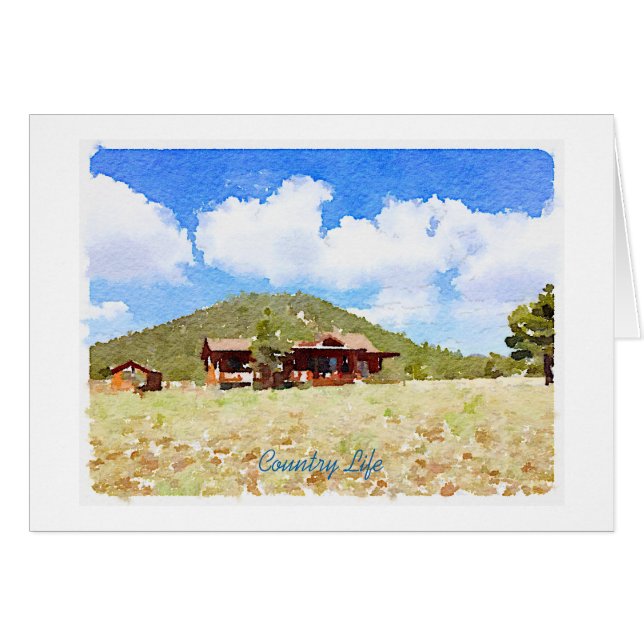 Land Life Cabins Watercolor Hälsningskort (Framsidan Horizontal)