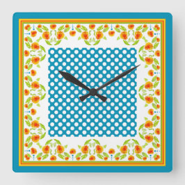 Land Marigolds Gräns och Polka dots Wall Clock Fyrkantig Klocka
