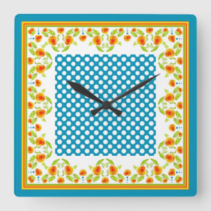 Land Marigolds Gräns och Polka dots Wall Clock Fyrkantig Klocka