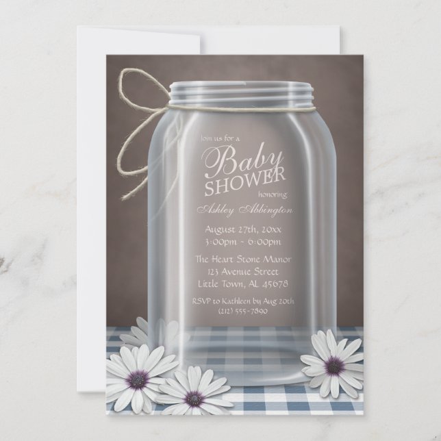 Land Mason Burk Blue Gingham Baby Shower Inbjudningar (Framsida)