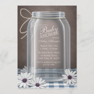 Land Mason Burk Blue Gingham Baby Shower Inbjudningar