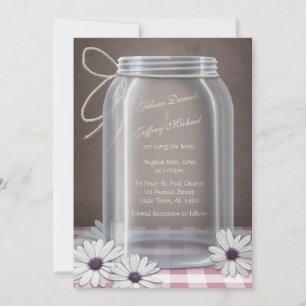 Land Mason Burk Daisy Rosa Gingham Bröllop Inbjudningar