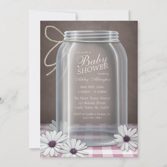 Land Mason Burk Rosa Gingham Baby Shower Inbjudningar (Framsida)