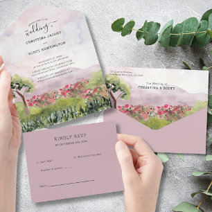 Land Meadow Dusty Ro Watercolor Bröllop