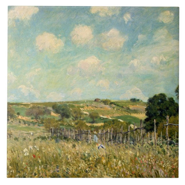 Land Meadow Landscape (av Alfred Sisley) Kakelplatta (Framsidan)