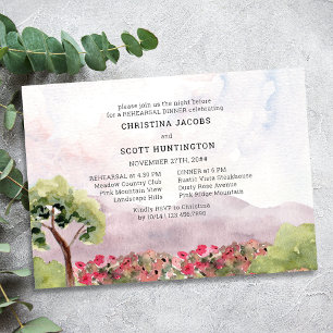 Land Meadow Watercolor Bröllop Rehearsal Dinner Inbjudningar