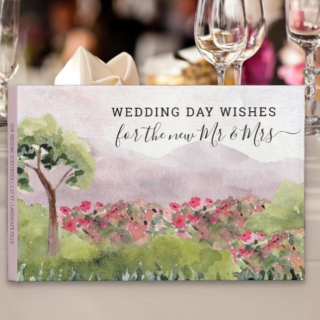 Land Meadow Watercolor Bröllopsdag Önskemål Gästböcker (Wedding Day guest book from the Country Meadow collection)