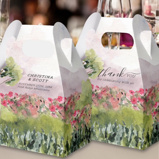 Land Meadow Watercolor Dusty Ro Bröllop Presentaskar (Personalized Wedding favor boxes from the Country Meadow collection)