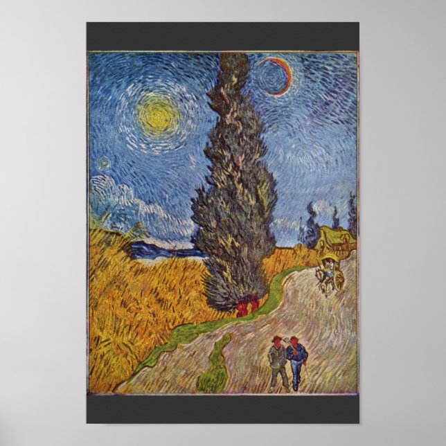 Land med cypresser av Vincent Van Gogh Poster (Framsidan)