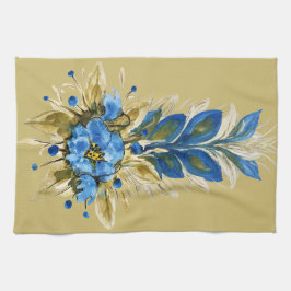 Land Modern Blue Blommigt Kökshandduk