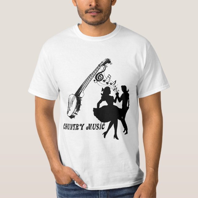 Land Music Banjo Square Dancers Silhouette art T Shirt (Framsida)