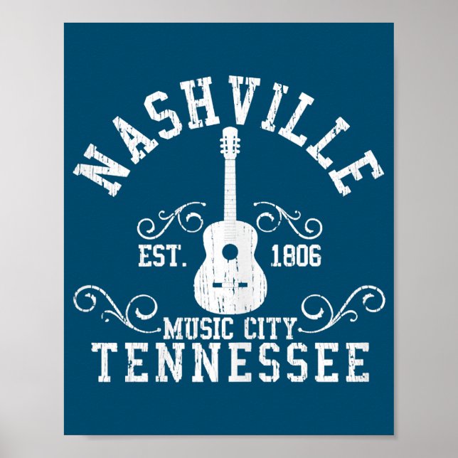 Land Music City Nashville Guitar Tennessee Poster (Framsidan)