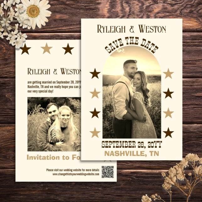 Land Music Cont Bröllop Photo Save Date Spara Datumet (Your own country music concert poster customized with your photos. A unique wedding save the date)