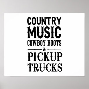 Land Music, Cowboy Boots och Pickupa Lastbilar Poster