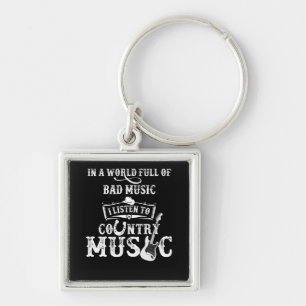Land Music Gift Guitar Nashville Land Music Fyrkantig Silverfärgad Nyckelring