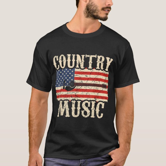 Land Music Guitar American Flagga Gift T Shirt (Framsida)