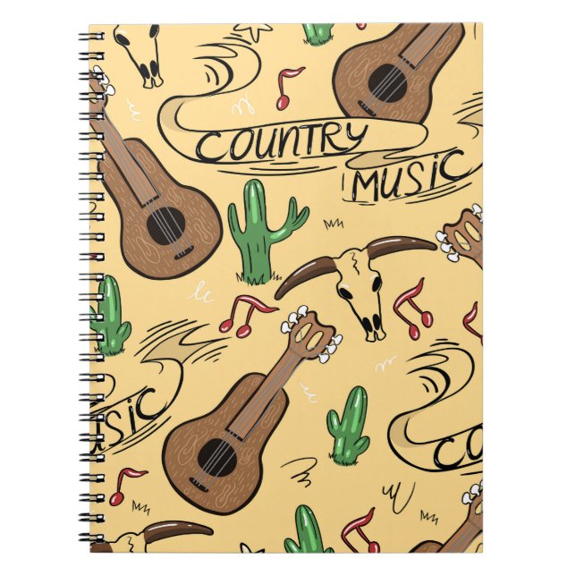 Land Music Guitar Cactus Mönster Anteckningsbok (Framsidan)