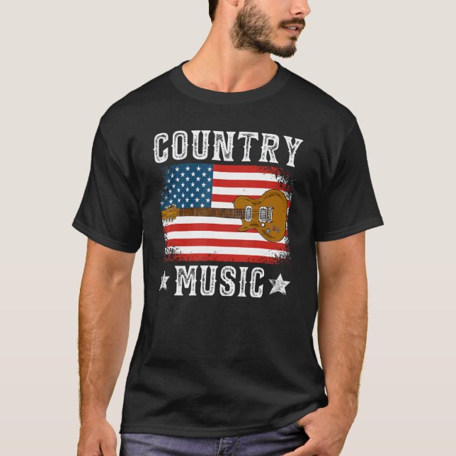 Land Music US Flagga Guitar Patriotic Southern We T Shirt (Framsida)
