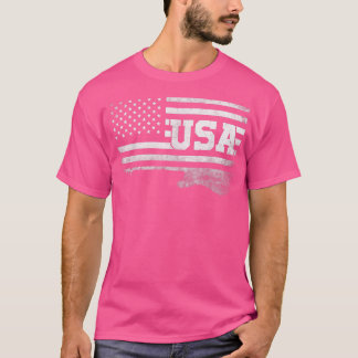 Land Music Usa Vintage Guitar American Flagga 386 T Shirt