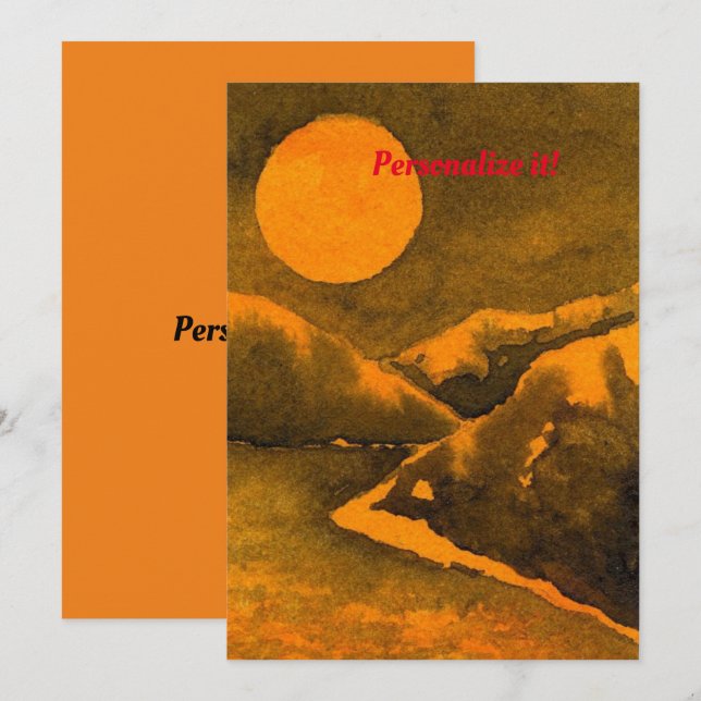 Land natt sjö med jägare eller skörd i måne inbjudningar (Fram/baksida)