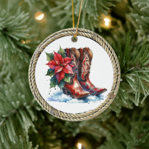 Land och Westerna Cowboy Boots jul Julgransprydnad Keramik