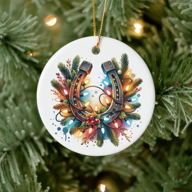 Land och Westerna julen av Rustic Horseshoe Julgransprydnad Keramik (Träd)