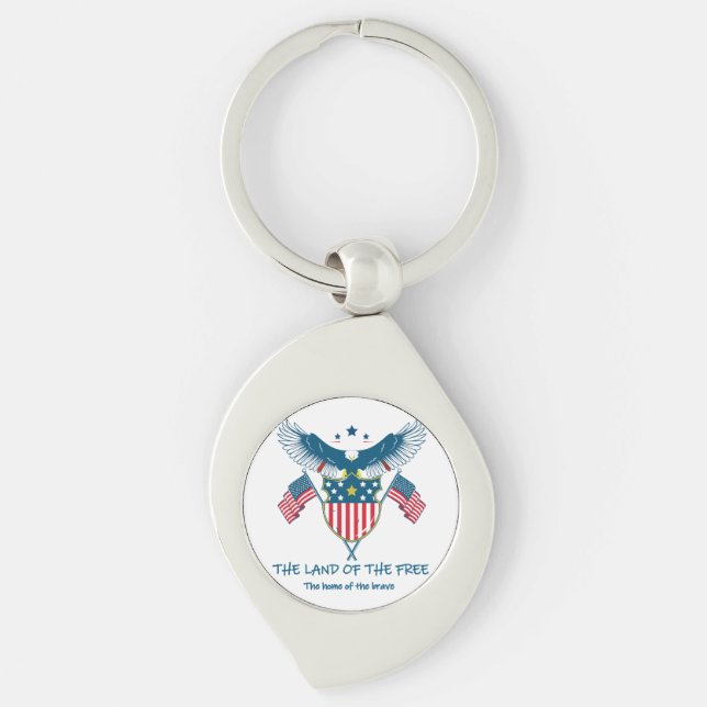 Land of the Free Eagle Metal Keychain Swirl Silverfärgad Nyckelring (Framsidan)