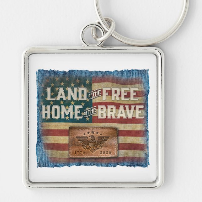 Land of the Free - Keychain Fyrkantig Silverfärgad Nyckelring (Framsidan)