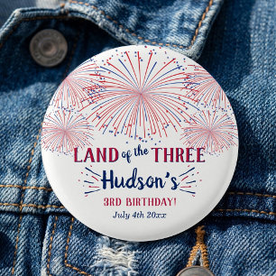 Land Of The Three! 4:e Juli 3-års födelsedagsfest Knapp