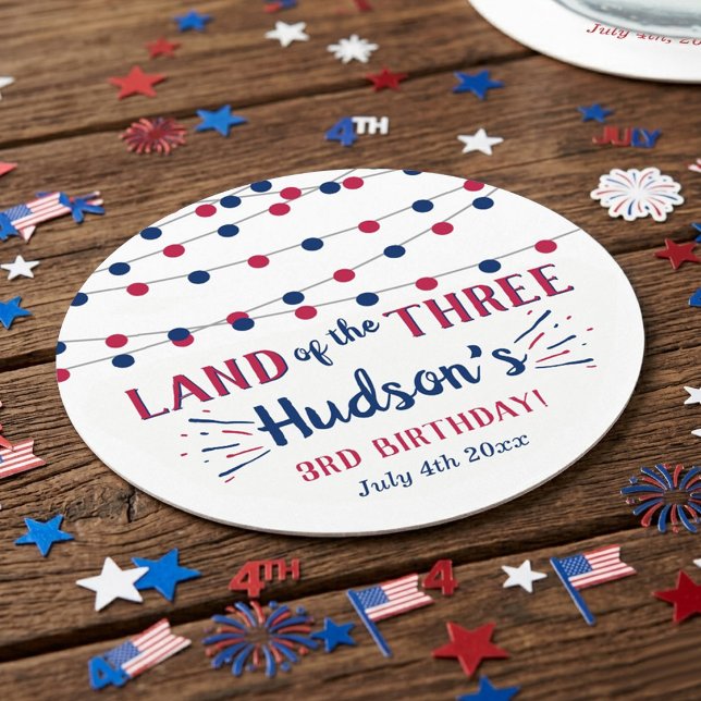 Land Of The Three! 4:e Juli 3-års födelsedagsfest Underlägg Papper Rund (Skapare uppladdad)